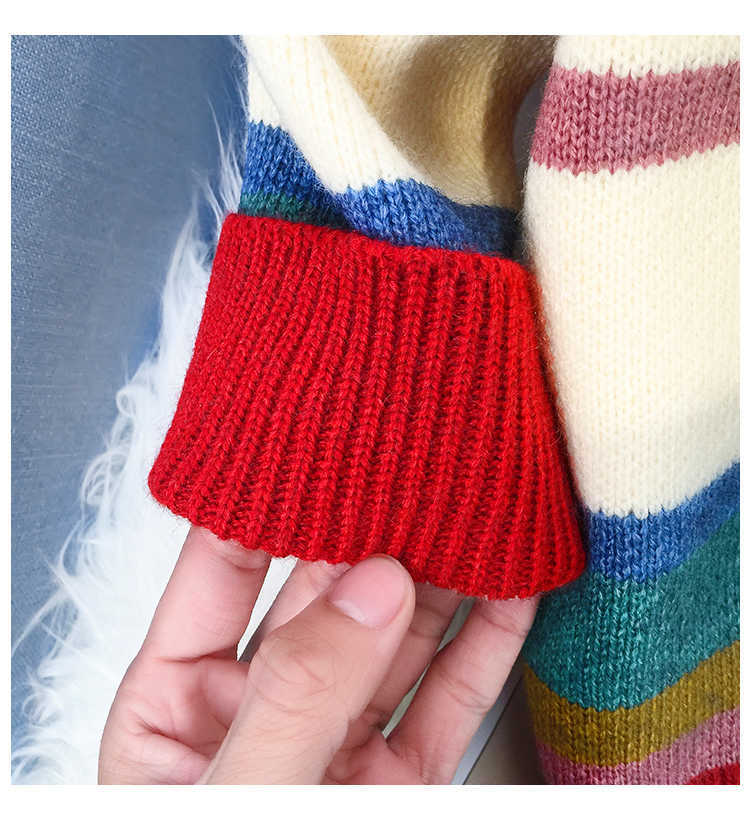 H.SA Women Cardigans and Sweater Girls Colorful Rainbow Striped Knitted Cardigans Oversized Spring Autumn Knit Jacket Coat 210716