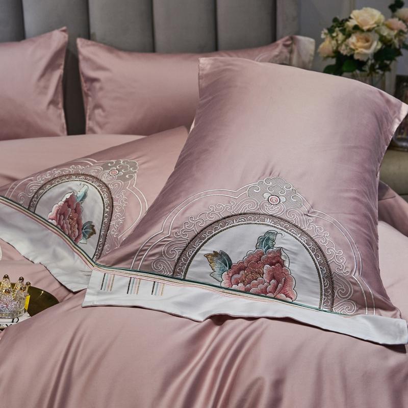 Chinoiserie Style Chic Embroideried Duvet Quilt Cover Queen King Size 4Pcs Premium Egyptian Cotton Soft Bedding Set Bed Sheet Sets