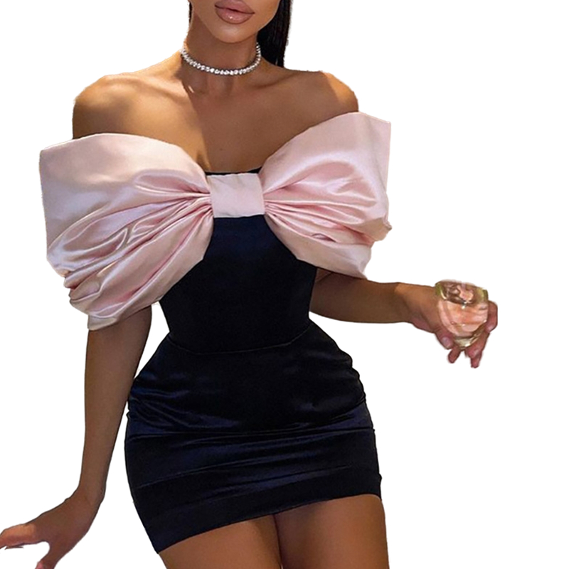 2025sexy Pink Bowknot Ladies Tail Party Dresses Charming Short Mini Slim Fit Sheath Prom Homecoming Evening Dress For Women Girls