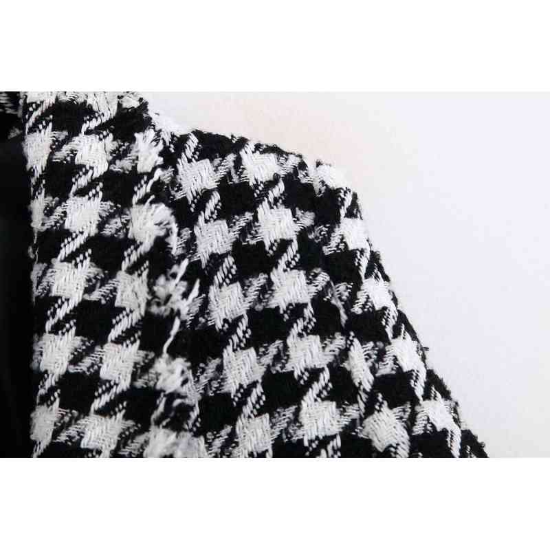 Fashion Houndstooth Women Jackets Autumn Casual Button-fly Ladies Coats Loose Female Jacket Pockets Girls Chic Coat 210430