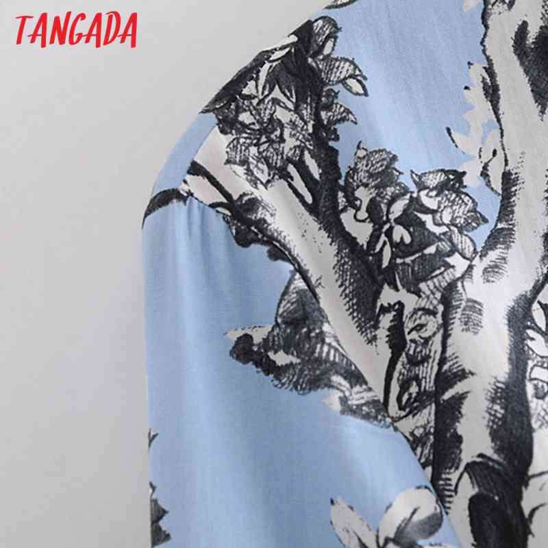 Fashion Women Flowers Print Shirt Long Sleeve Office Ladies Midi Dress with Slash 3H65 210416