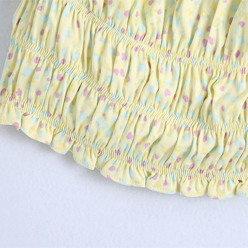 Sweet women Square Collar Blouse Summer Fashion Ladies Country Style Cute Shirt Female Floral Print Cropped Top 210515