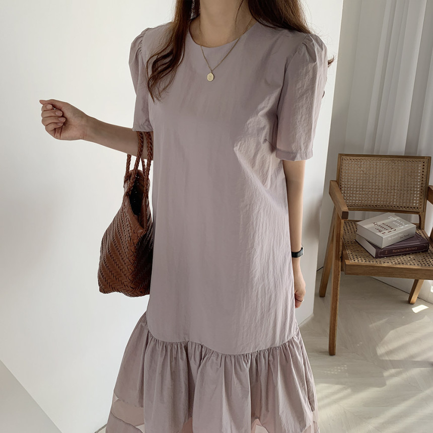 Korea Fashion Women Summer Elegant Puff Sleeve Lace Patchwork Ruffles Dress Casual Party Dresses Vestidos Robe 210519