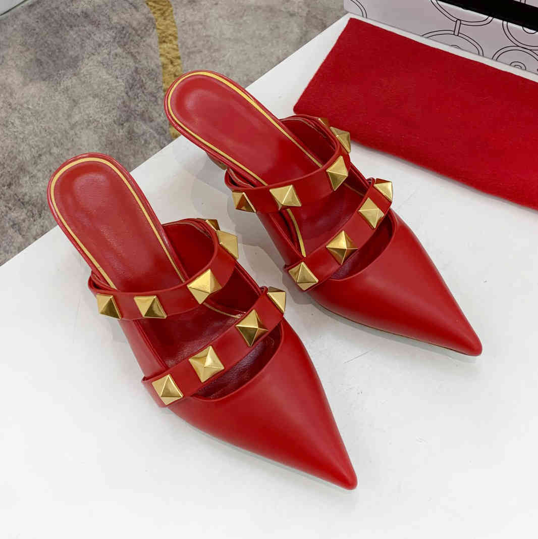Official Website 70% Off Outlet Women's Elegant Mules Woman Casual Slippers Sandals Ladies High Heels Fashion Female Pointed Toe Shoe Candy Colors Footwear