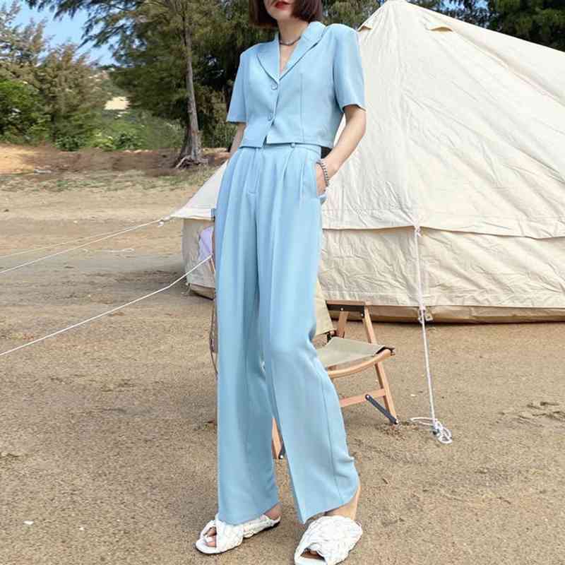 Spring Casual Two Pieces Vintage Office Lady Single Breasted Blazers Pant Street Short Pants Suits 210510