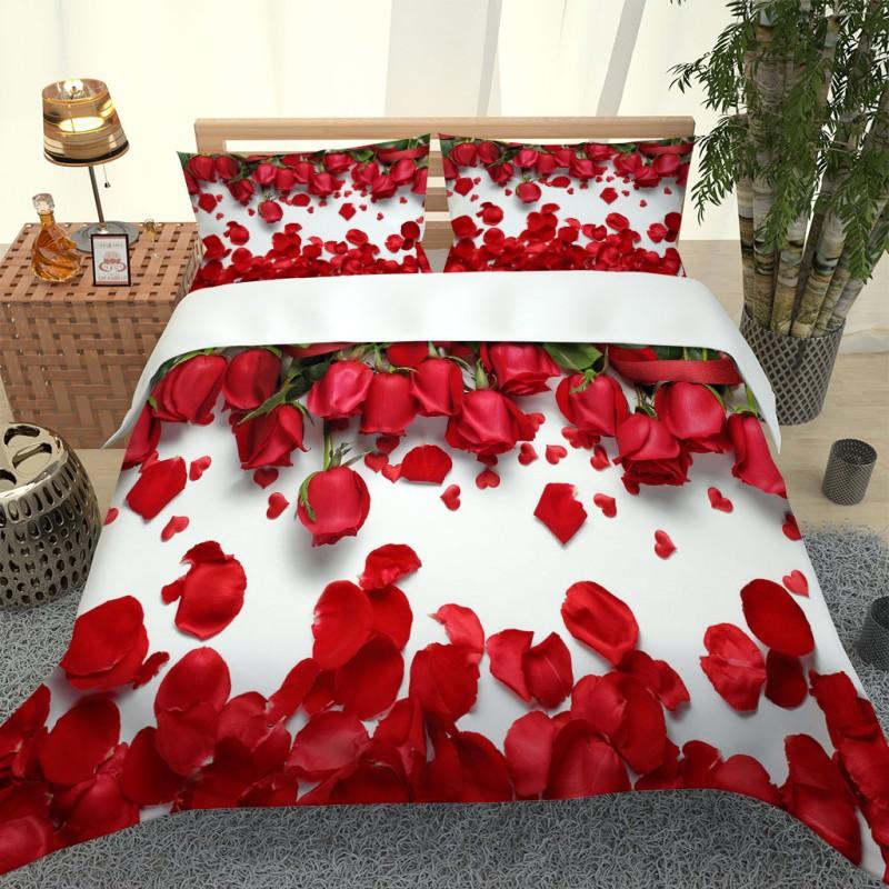Fashion Romance Rose Petal Printing Bedding Home Textiles Single Bed Double Duvet Cover Pillow Case Sheet Boy Girl Set Sets