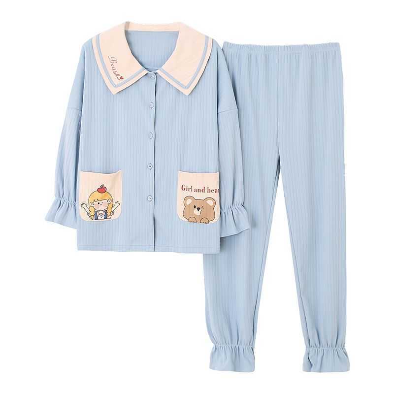 GCAROL Womensets 2 Pieces Cartoon Pajama Long Sleeve Lovely Pure Cotton Various Graffiti Printed Home Clothes Suit 3XL 4 Season 211007