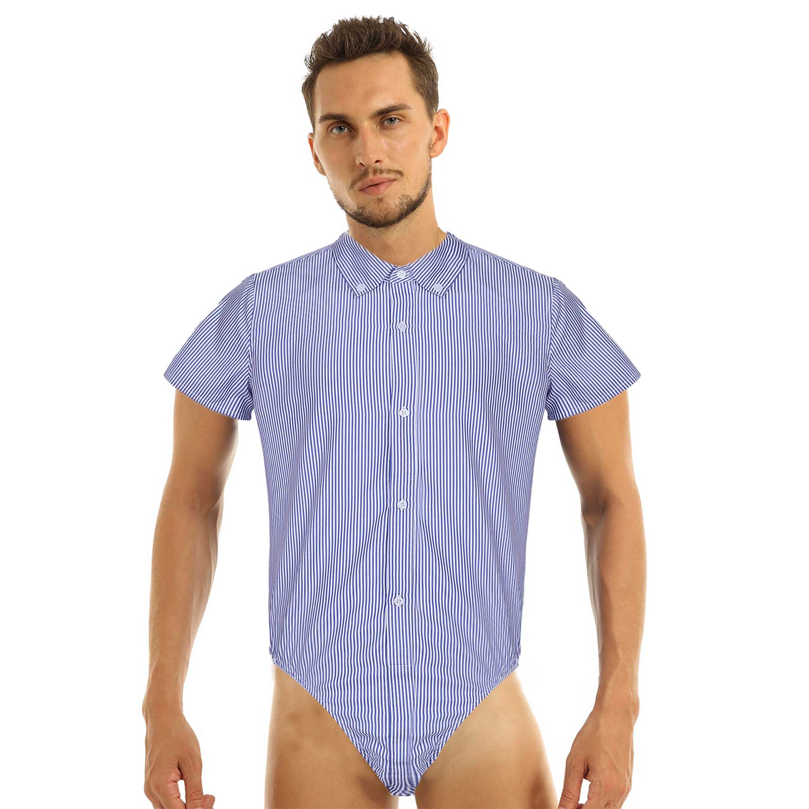 Mens Casual Striped Shirt Short Sleeve Front Pocket Bodysuit Summer Office Fashion Jumpsuit Overall One-piece Tops
Mens Casual Striped Shirt Short Sleeve Front Pocket Bodysuit Summer Office Fashion Jumpsuit Overall One-piece Tops