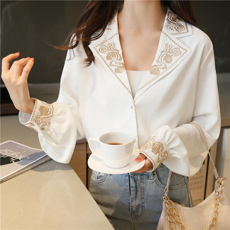 Women's Blouses & Shirts Plus Size 2XL Vintage 2022 Elegant Lapel Flower Embroidery Korean OL Shirt Women Single-Breasted Loose Tops 15423, White
Women's Blouses & Shirts Plus Size 2XL Vintage 2022 Elegant Lapel Flower Embroidery Korean OL Shirt Women Single-Breasted Loose Tops 15423, White