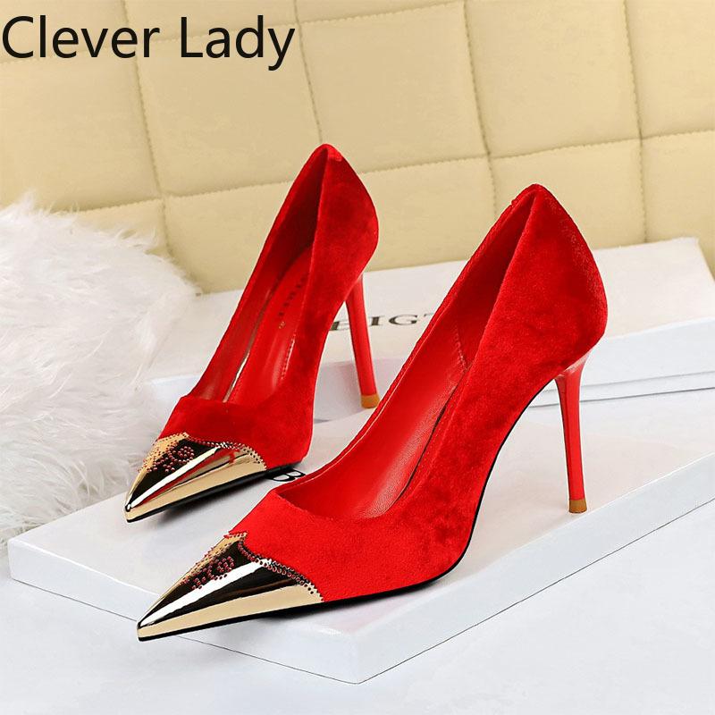Clever Lady Sexy Women High Heels Red Pumps Black Shoes Flock Pointed Toe Metal Decro 10cm Stilettos Ladies Dress
Clever Lady Sexy Women High Heels Red Pumps Black Shoes Flock Pointed Toe Metal Decro 10cm Stilettos Ladies Dress