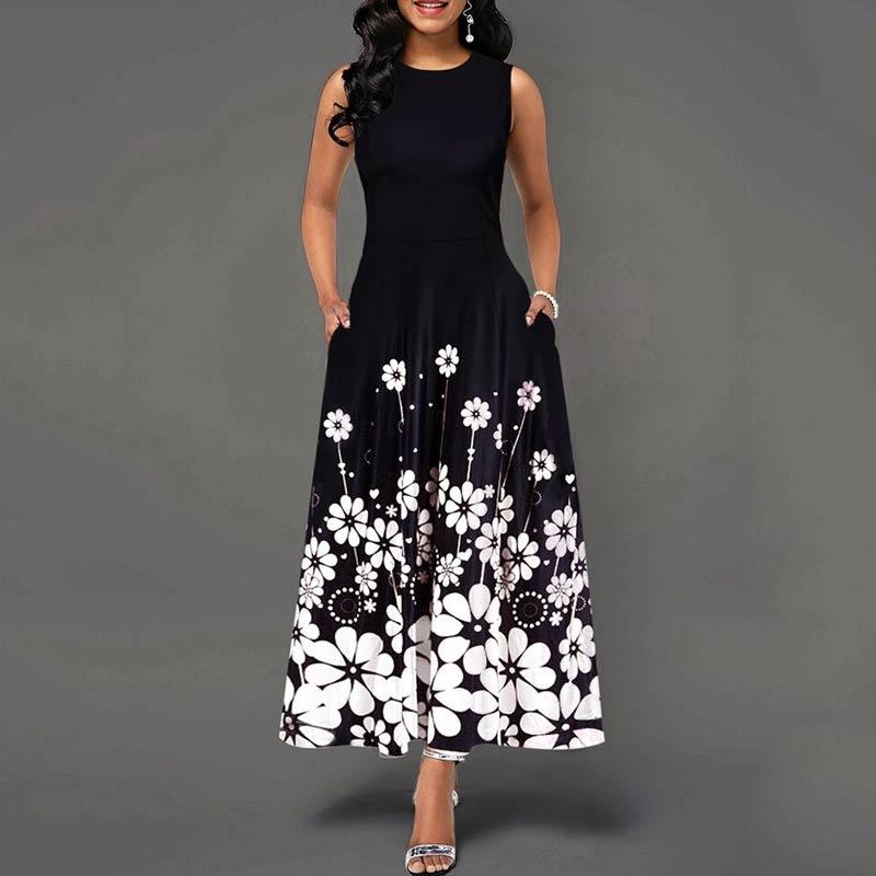Casual Dresses OTEN Women Elegant Summer Sleeveless Beachwear Floral Print Maxi Dress A Line African Party Round Neck Long Robes