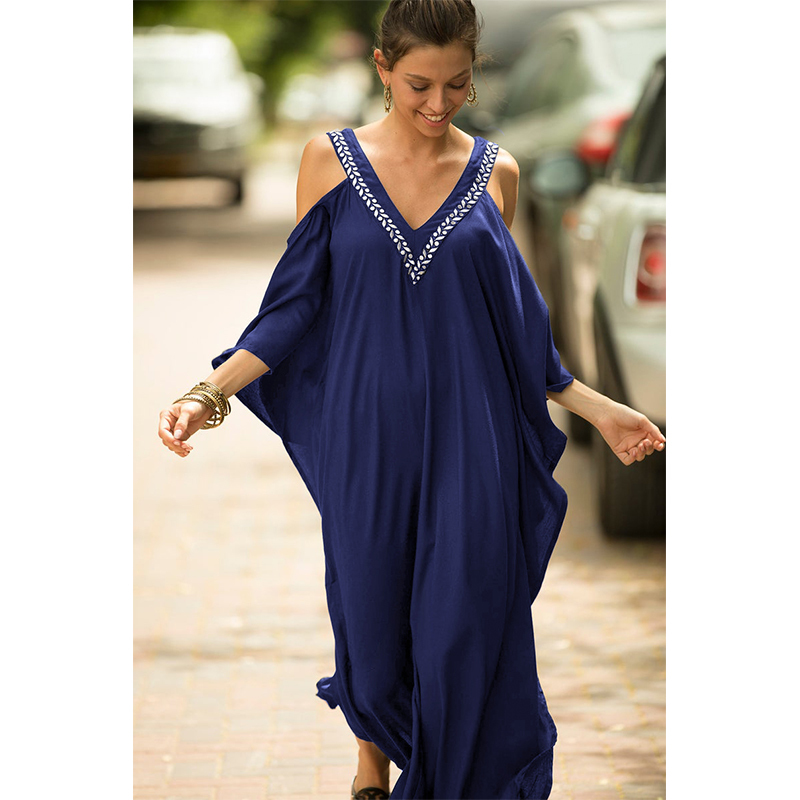 Quick-drying Bikini Cover-ups Bohemian Print V-neck Summer Dress Beach Tunic Women Beachwear Kaftan Swimsuit Cover Up Q943 210420