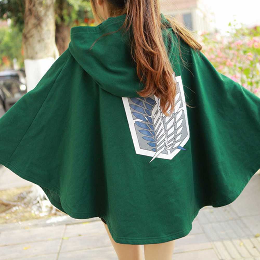 Japanese Hoodie Anime Attack On Titan Cloak Necklace Shingek No Kyojin Scouting Legion Cosplay Costume Green Back Cape Halloween Q