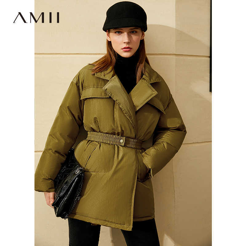Minimalism Thick Winter Coat Women Fashion OLstyle Solid 90% White Duck Down Lapel Belt Women's 12040398 210527