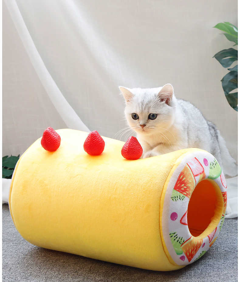 Fruit Tart Dog Cat Bed Cotton Cake Shaped Pet Bed For Cats Funny Cute Kitten Washable Sleep Cave Nest Winter Warm Cozy Cushion 210713