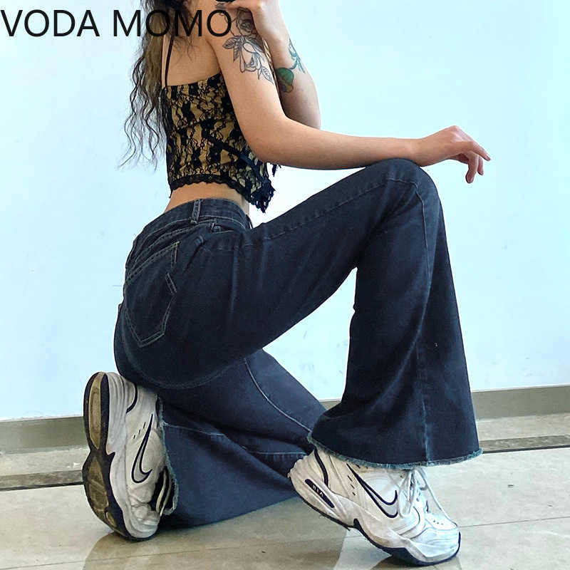 Casual Solid Flare Jeans woman For Girls Female Fashion Women's Vintage Denim Pants High Waisted Trouser Harajuku Capris 210922
