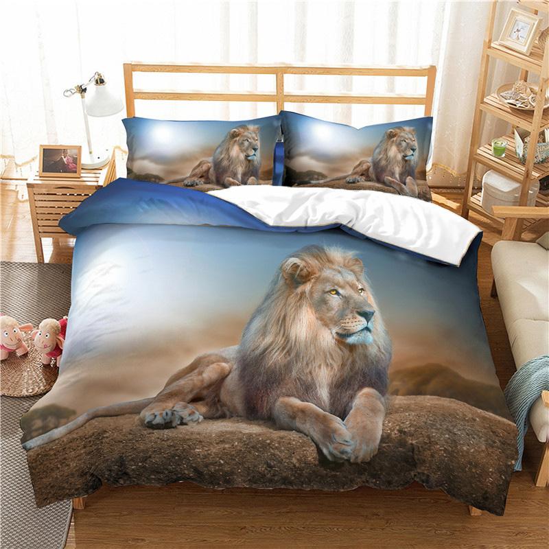 Home Textile Luxury 3D Lion Print 2/3Pcs Comfortable Duvet Cover PillowCase Bedding Sets Queen And King EU/US/AU Size
