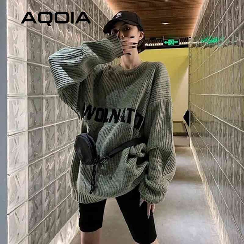 Streetwear Loose Letter embroidery Women Sweaters Korea Oversize Knit Woman Sweater Winter Fashion Female Pullover Clothing 210521