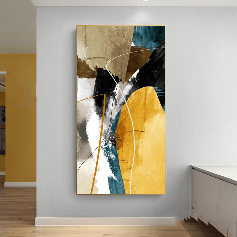 Abstract Black and White Golden Line Poster Nordic Art Plant Canvas Oil Painting Modern Style Wall Picture for Living Room Decor