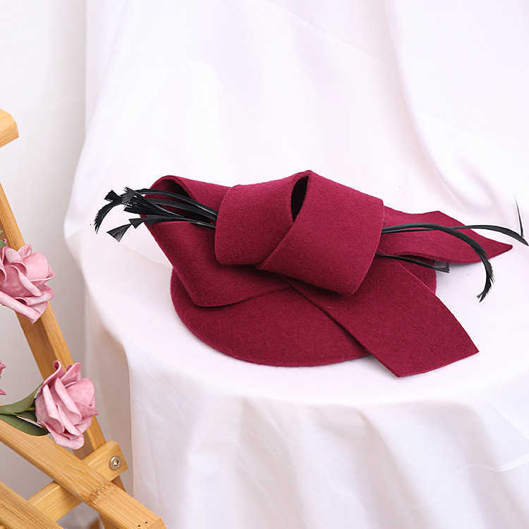 Wedding Woman Hat Fascinators Pillbox Hat With Feather 100% Australian Wool Felt Church Hats Cocktail Banquet Fedoras Cap 210914