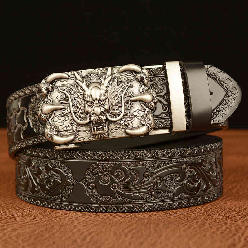 Waist Belt s Buckles Leisure Carving Craft Genuine Cow Leather Men's , Tyrannosaurus Rex Automatic Buckle Fashionable and Personalized Trouser