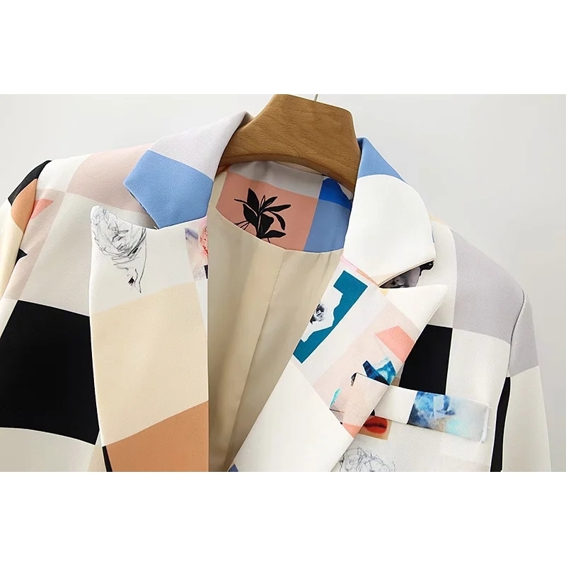 stylish women patchwork long blazers fahsion ladies notched collar jacket suits casual female elegant suit girls chic 210430