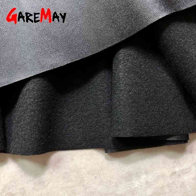 Winter women's leather skirt pleated black long s for women vintage pu faux High-waisted female 210428