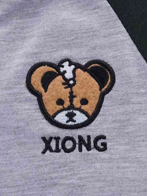 Baby Bear & Letter Embroidery Raglan Sleeve Dual Pocket Bomber Jacket SHE