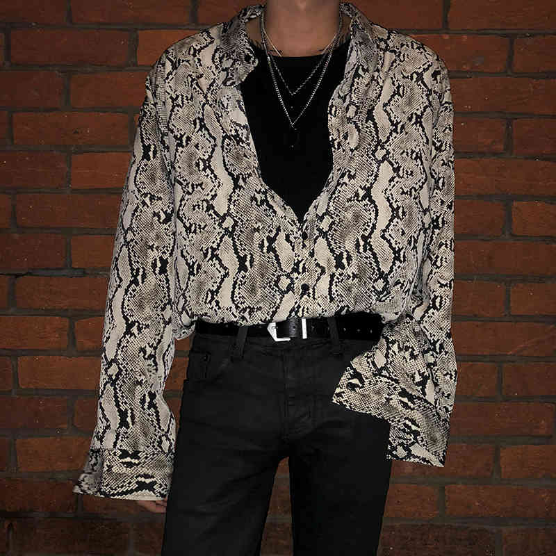 IEFB Men's Wear Korean Streetwear Fashion Long Sleeve Shirts Trend Loose Snake Print Shirt Handsome Men's Clothing 9Y6580 210524
