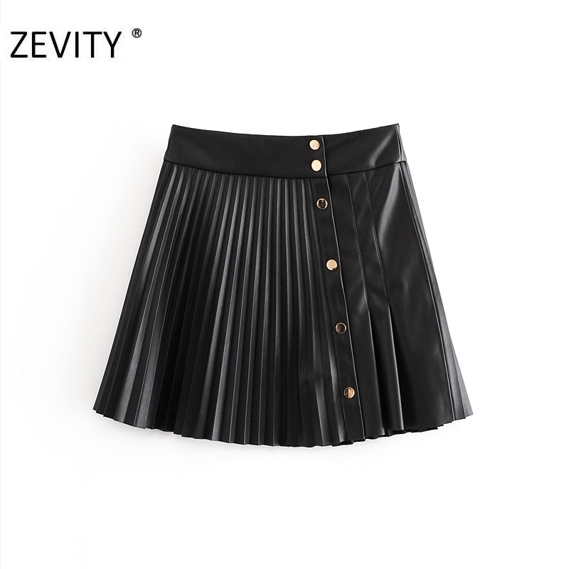Zevity Women vintage high waist PU Leather pleated mini skirt faldas mujer ladies front buttons casual brand chic skirts QUN689, Wf qun689b
Zevity Women vintage high waist PU Leather pleated mini skirt faldas mujer ladies front buttons casual brand chic skirts QUN689, Wf qun689b