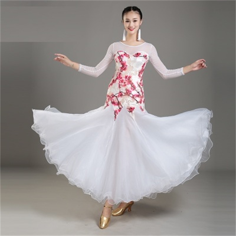 Adult/Women Ballroom Dance Dress Modern Waltz Standard Competition Dance Dress Mesh Stitching Flower Printed Dress 4Color White Black Purple, Black;red
Adult/Women Ballroom Dance Dress Modern Waltz Standard Competition Dance Dress Mesh Stitching Flower Printed Dress 4Color White Black Purple, Black;red