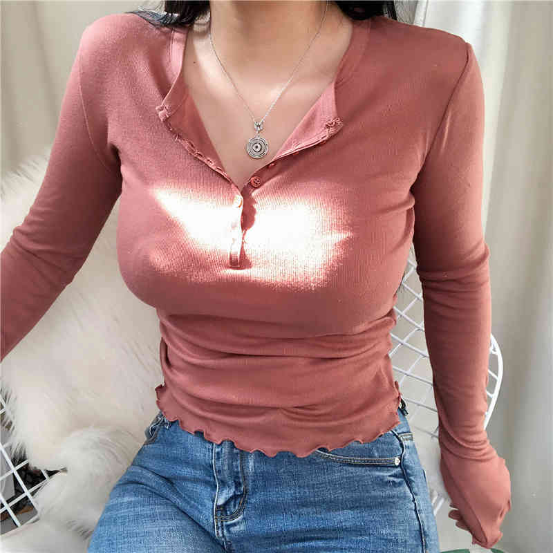White Feminina Thin Sexy Shirts Women Korean Autumn V-collar Joker Solid Blouse Button Slim Fit Tops Blusas 6884 50 210508