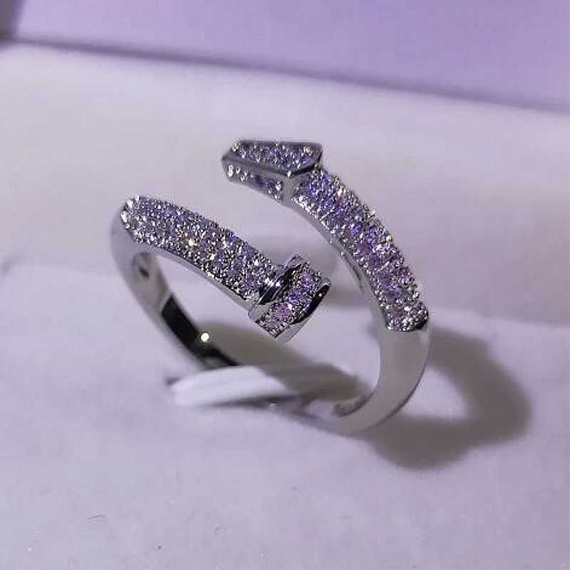 Cute Flower Gold Silver Color Adjustable Rings with Bling Ziron Stone for Women Wedding Engagement Fashion Jewelry