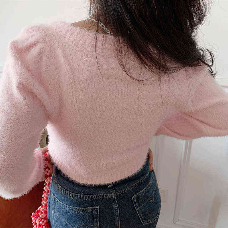 Fall long sleeve top woman sweaters korean knitted cropped cardigan women Christmas sweater vintage flower cardigan fuzzy 211117