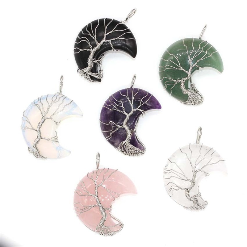 JLN Crescent Moon Shape Wire Wrapped Life Tree Gemstone Pendant Amethyst Tiger Eye Quartz Stone Charm With Brass Chain Necklace Gift C3
JLN Crescent Moon Shape Wire Wrapped Life Tree Gemstone Pendant Amethyst Tiger Eye Quartz Stone Charm With Brass Chain Necklace Gift C3
