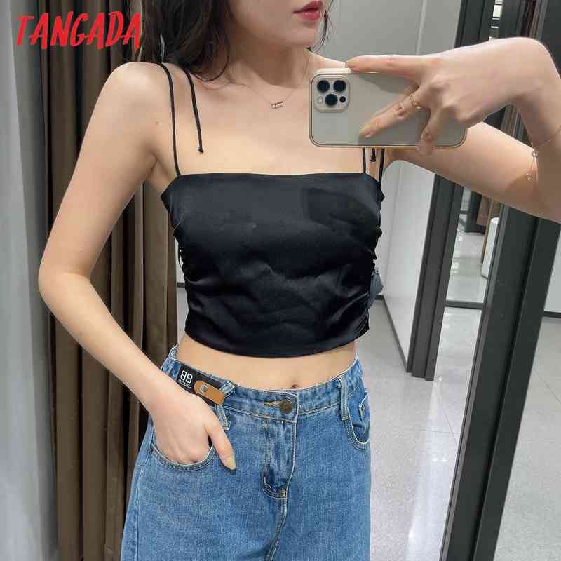 Women Sexy Solid Camis Crop Top Spaghetti Strap Sleeveless Backless Short Blouses Shirts Female Casual Tops 4N18 210416