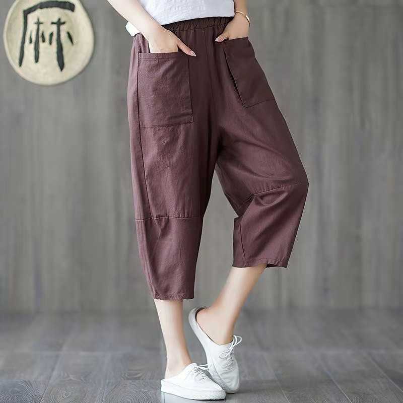 Summer Arts Style Women Loose Casual Elastic Waist Harem Pants Cotton Linen Big Pocket Patchwork Calf-length Pants W101 210608, Yellow
Summer Arts Style Women Loose Casual Elastic Waist Harem Pants Cotton Linen Big Pocket Patchwork Calf-length Pants W101 210608, Yellow