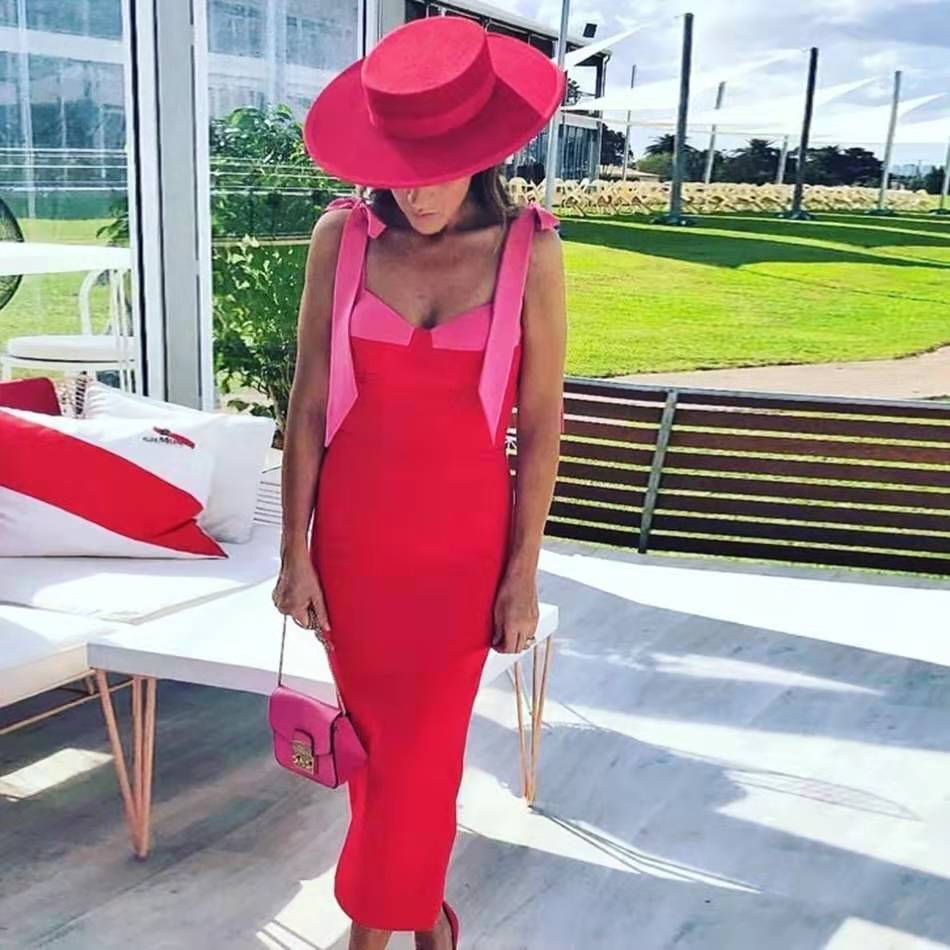 Summer High Quality Sexy Red Party Bandage Dress Women Fashion Elegant Spaghetti Bow Tight 210525