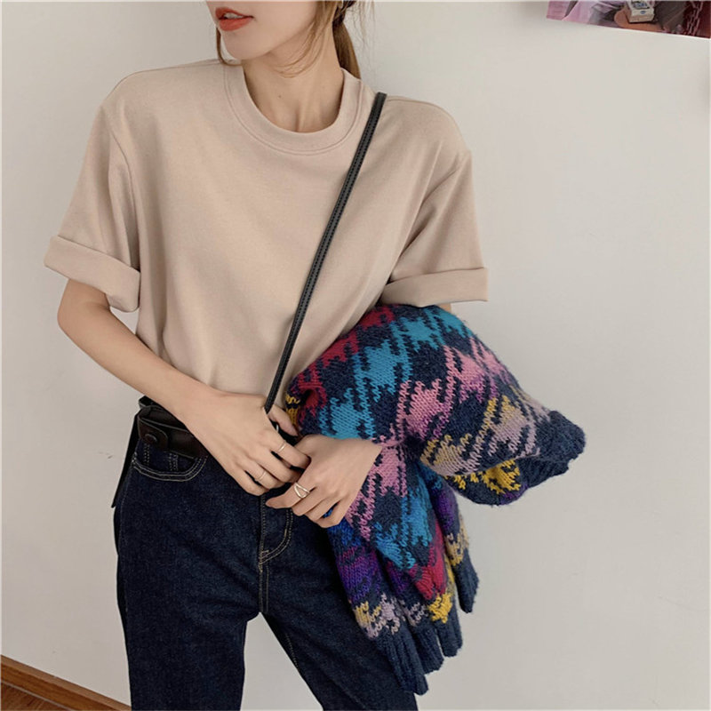 All Match Stylish Female T-Shirts Loose Women Solid Short Sleeves Casual Brief Chic Sexy Korean Tops 210421