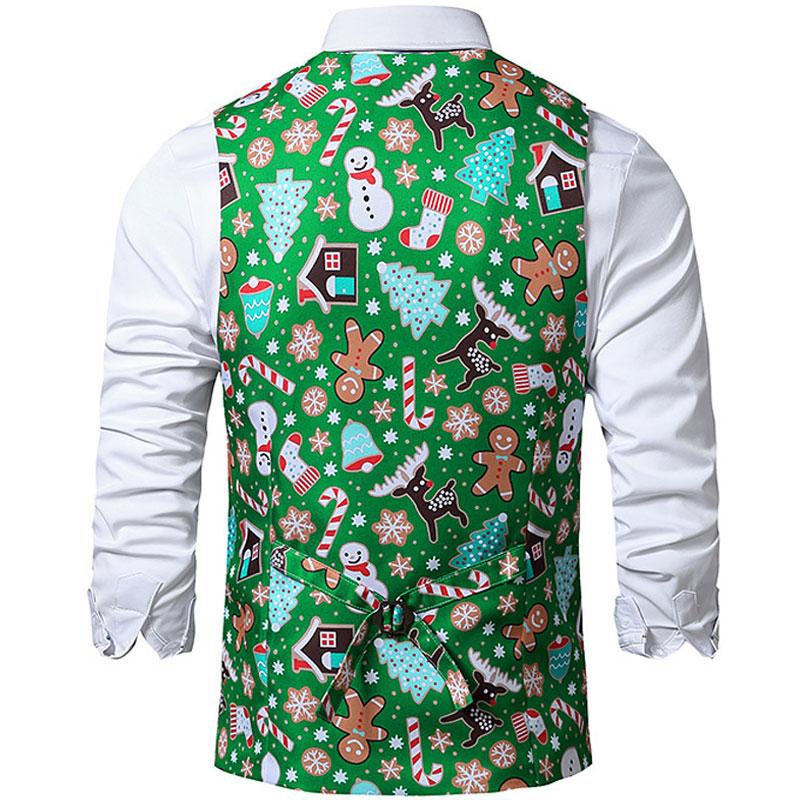 Green Christmas Vest Men 2021 Brand 3D Xmas Print Mens Waistcoat Casual Party Holiday Cosplay Tuxedo Gilet Homme Chaleco Hombre Men's Vests