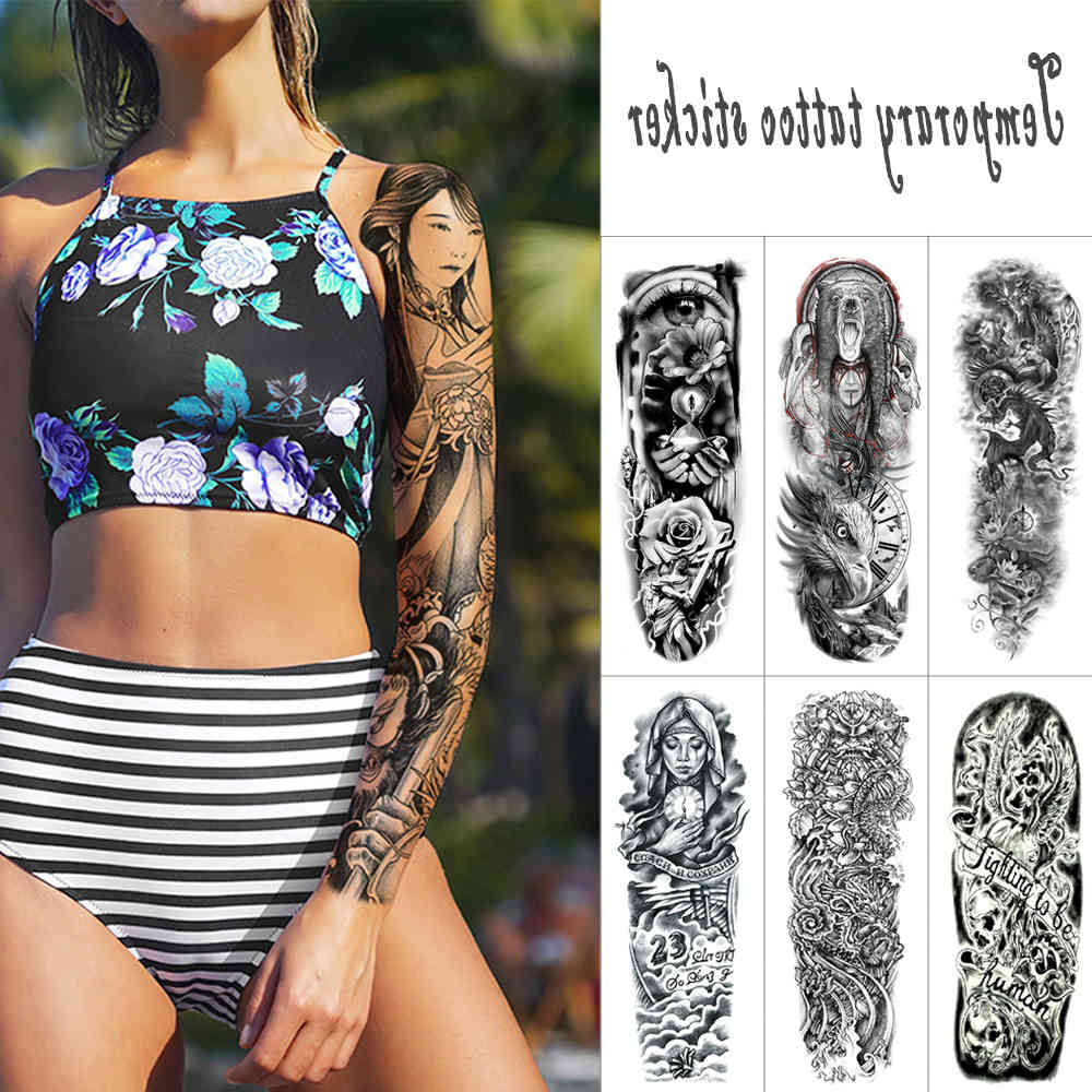 Women full arm temporary sticker Large black ink Jesus nun Waterproof fake tattoo Eye Demon Dragon Tattoo stickers
Women full arm temporary sticker Large black ink Jesus nun Waterproof fake tattoo Eye Demon Dragon Tattoo stickers