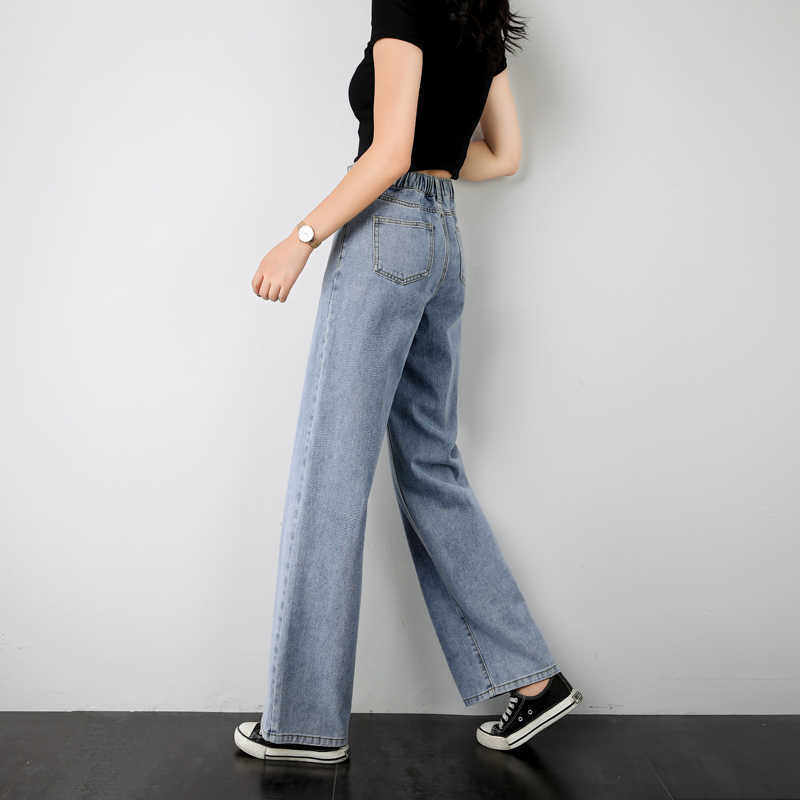 Women Elastic High waist Flare jeans wide leg pants fashion Simple Female casual Denim mom trousers Large size 5XL 210922