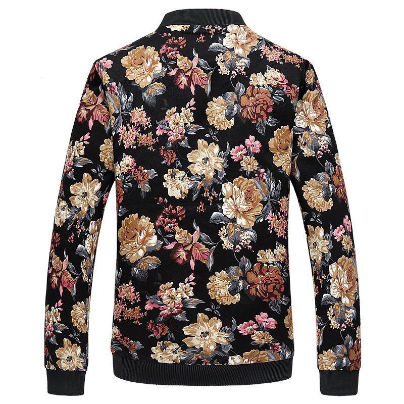Plus Size 6XL Fashion Men Jacket Flowers Print Slim Fit Bomber Zipper Windbreaker Man Casual Flroal Men's Jackets