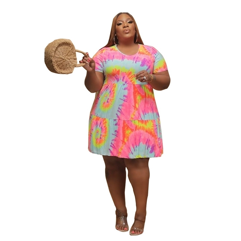 Multicolor Printing Women Casual Loose Dress Plus Size Fashion O-neck Short Sleeve Summer Selling Mini Dresses 210525, Multi
Multicolor Printing Women Casual Loose Dress Plus Size Fashion O-neck Short Sleeve Summer Selling Mini Dresses 210525, Multi