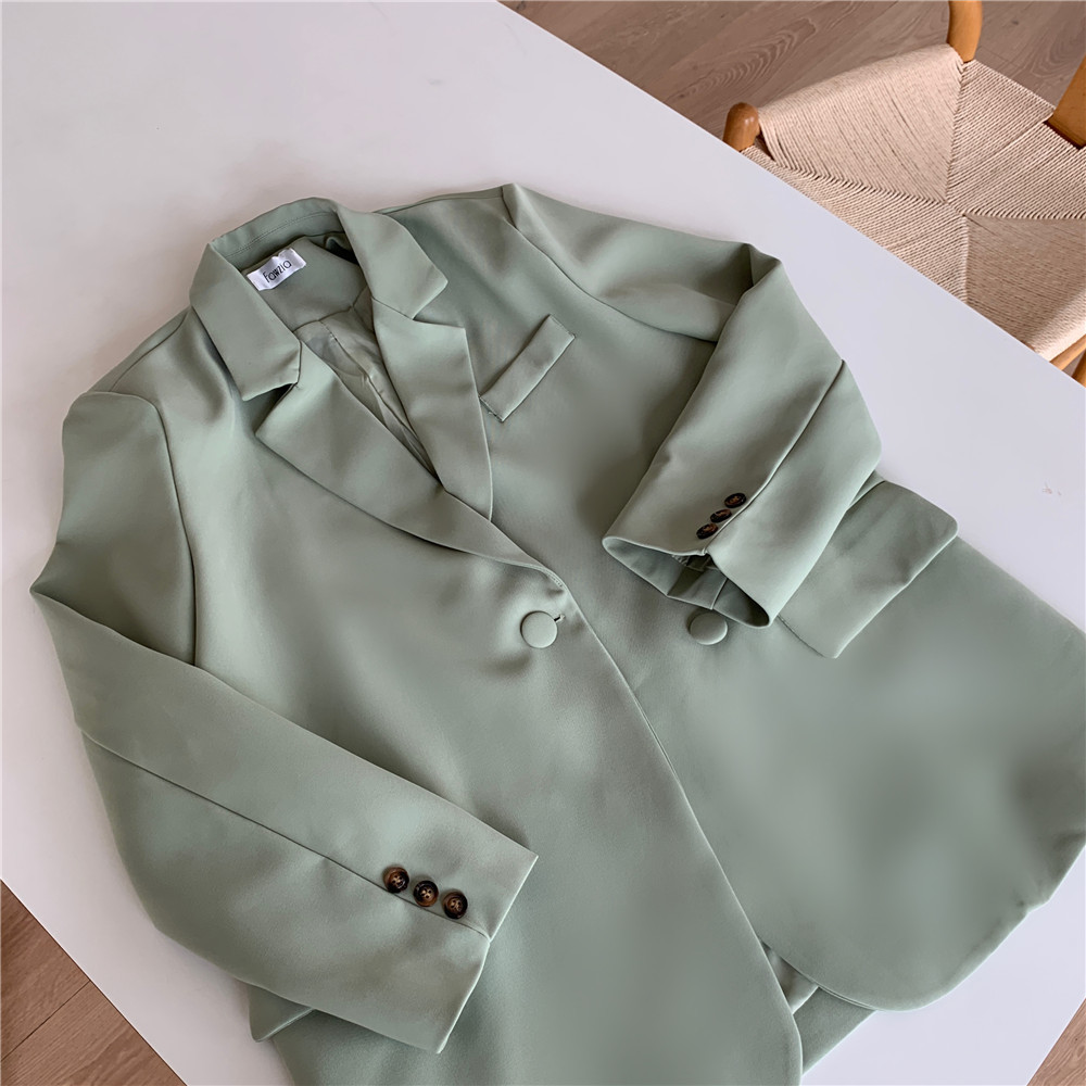 Korea Chic Loose Light Green Women Autumn Female Jacket Full Sleeve Outwear Blaser Femme Mujer Chaqueta With Bag 210520