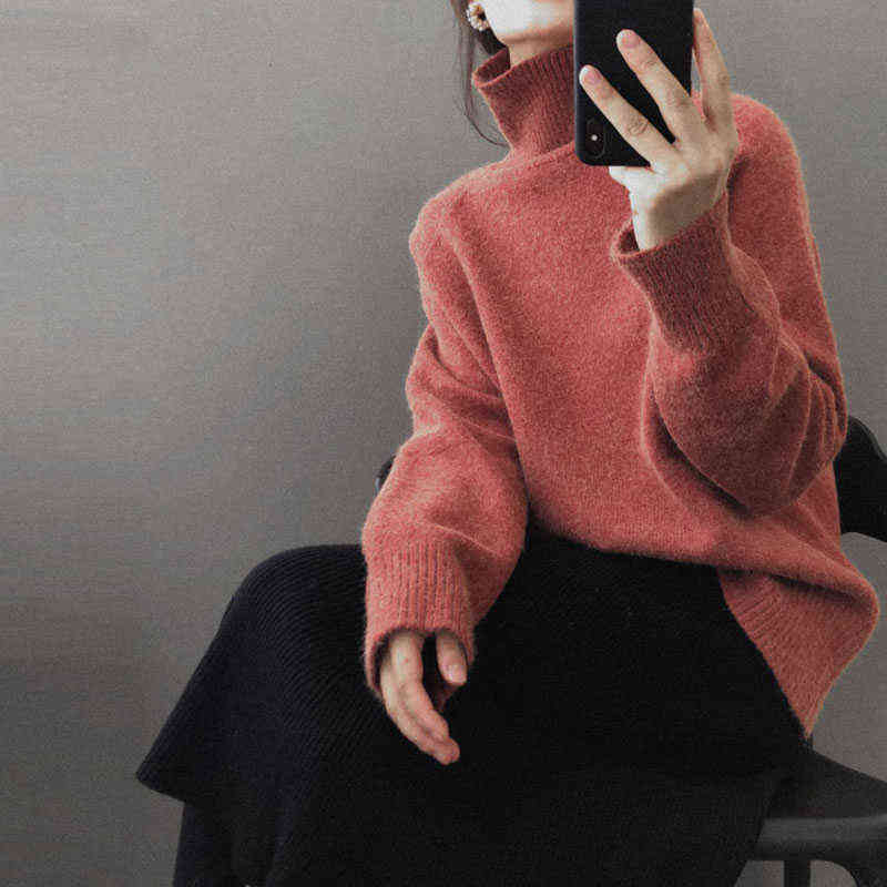 YYGegew cashmere autumn winter thick Sweater Pullover women long sleeve oversize high-Neck basic chic knit sweater top 211109