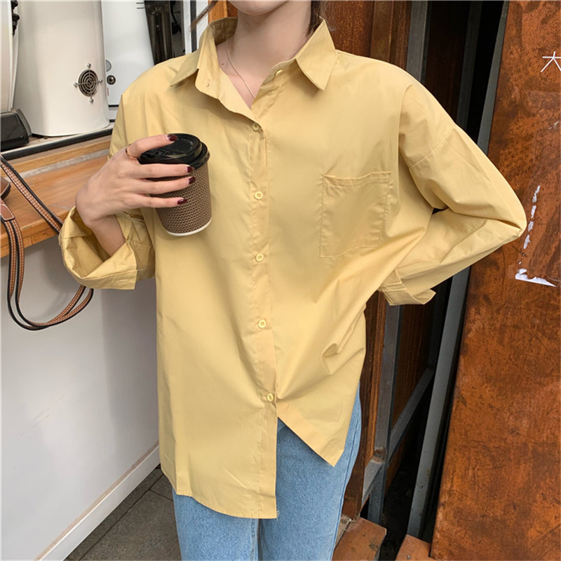Chic Tops Stylish Full Sleeves Office Lady Brief Shirts Solid All Match Loose Casual Streetwear Oversize Clothe 210421