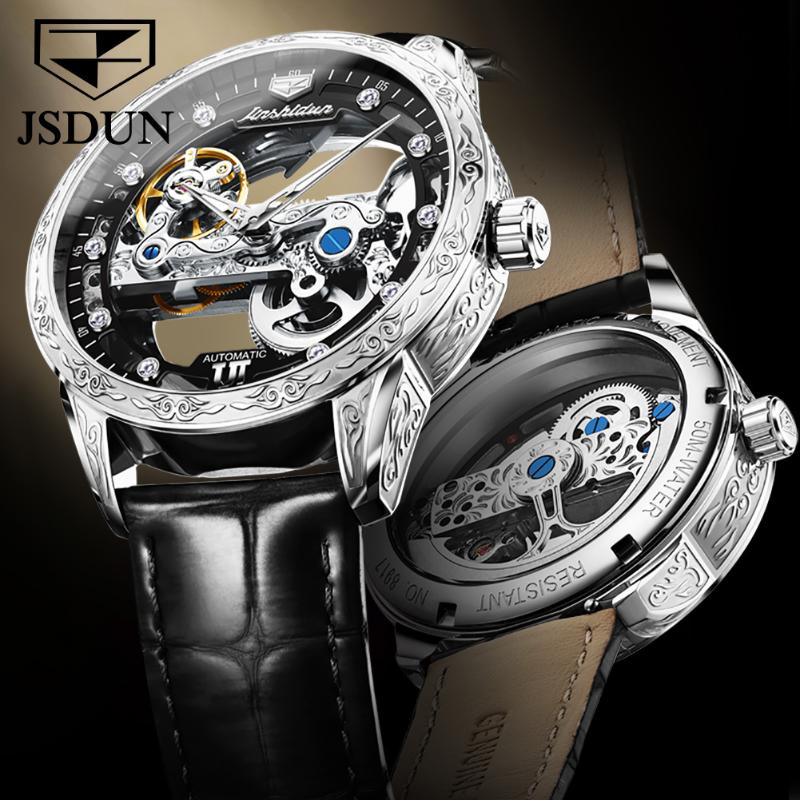 Wristwatches JSDUN See Through Skeleton Hollow Leather Men's Wrist Watches Sports Luxury Mechanical Male Clock Relogio Masculino, Gold
Wristwatches JSDUN See Through Skeleton Hollow Leather Men's Wrist Watches Sports Luxury Mechanical Male Clock Relogio Masculino, Gold