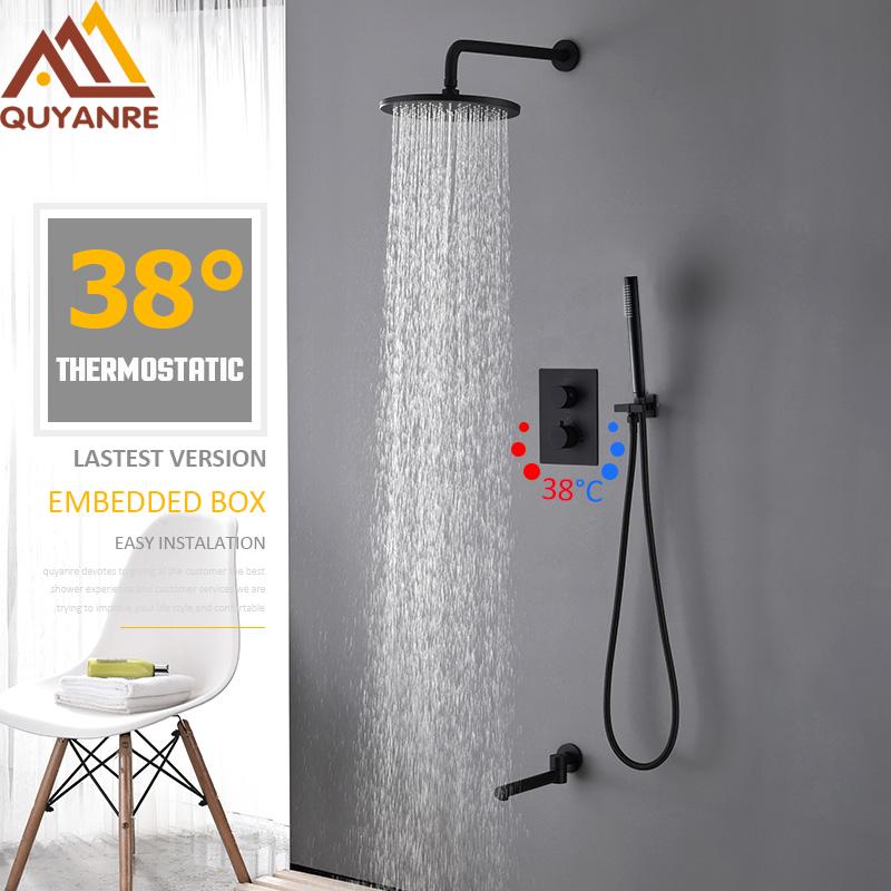 Quyanre 3-way Matte Black Thermostatic Bath Shower Faucet Round Embedded Box Mixer Swivel Tub Spout Bathroom Sets
Quyanre 3-way Matte Black Thermostatic Bath Shower Faucet Round Embedded Box Mixer Swivel Tub Spout Bathroom Sets