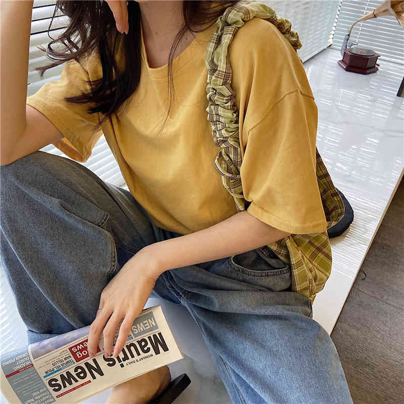 All Match Casual Minimalist Short Sleeves Female Basic Arrival Solid Loose Stylish Women Brief Tops T-shirt 210421